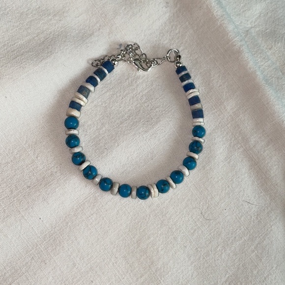 New Blue Turquoise and White Puka Shell Sterling SilverBracelet. - Picture 7 of 7